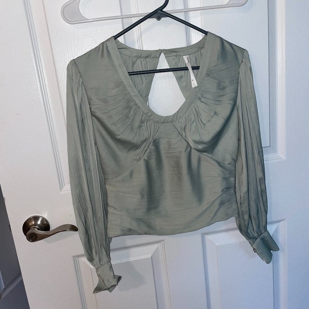 By Anthropologie Mint Green Long Sleeve Open Back top